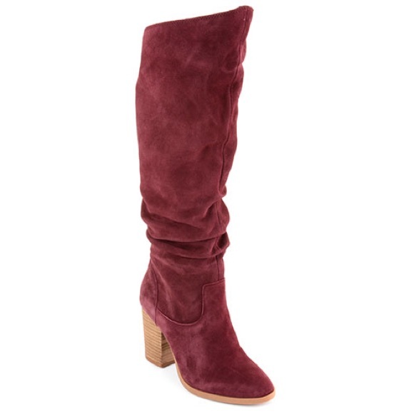 NineWest Suede Wine High Shaft Slouch Heeled Boots - Picture 2 of 15